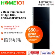 Hitachi 2 Door Top Freezer Fridge 407L R-VGX480PMS9