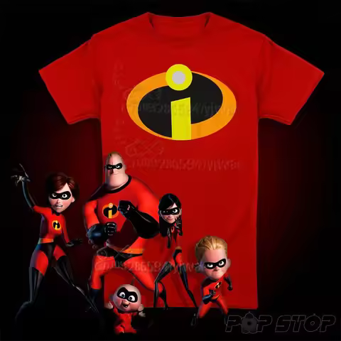Incredibles Family Logo Graphic Print Shirt Pixar Movie Fan Tee O-Neck Cotton Short Sleeved Party Te