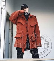 《TINO HOMME》2019春夏新款日韓版非主流英倫風燈心絨多口袋中長版修身繫帶大衣外套