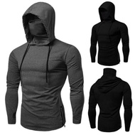 Men Long Sleeve Comfy Cycling Sweatshirt Casual Plain Hoodie Tops With Face Mask