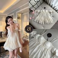 Aileen Brand AL81 Cream Chiffon Spaghetti Strap Mini Dress 2pm
