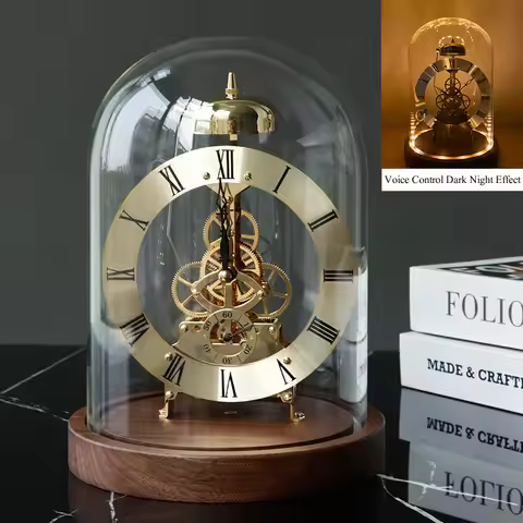 Glass Mechanical Creative Decoration Desk Clock Home Sound Control Luminous Hourly Chime Clock Fashi