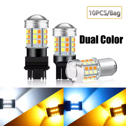 10PCS Dual Color T20 LED 7443 W21/5W Bulb 1157 BAY15D P21/5W Led T25 3157 P27/7W Car DRL Turn Signal