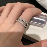 Fashionable Korean Version of The Flash Diamond Double-layer Diamond Plaid Ring Female Ins Temperame