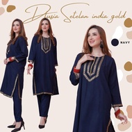 Dlusia India One Set Wanita Tunik Renda Jumbo Rayon Premium Setelan Wanita Lengan Pendek Set Baju