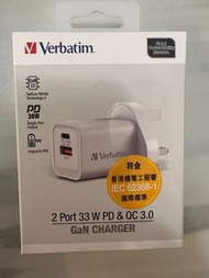 Verbatim 2 Port 33W  PD &amp; QC 3.0 快叉充電器  (Model: 66791)