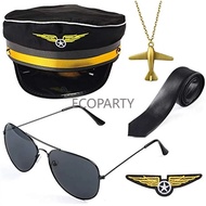 Airline Pilot Captain Costume Kit Pilot Dress Up Accessory Set With Aviator Sunglasses Larp Gangster