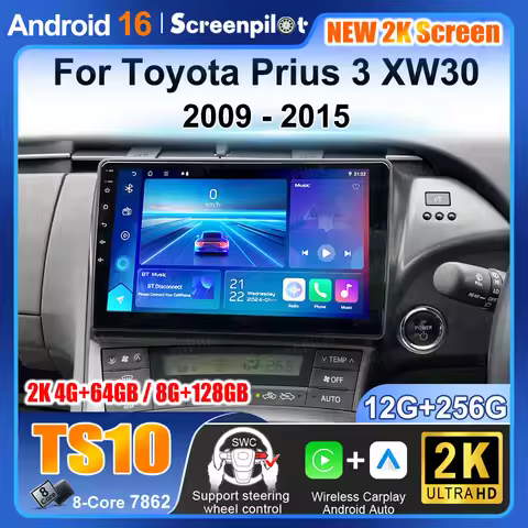 10" For Toyota Prius 3 Xw30 2009 - 2015 Carplay Multimedia Player Bluetooth Car Radio Android 16 Aut