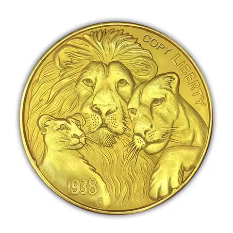 American 1938 Lion King Simba Golden Wandering Coin, Replica Hobo Coin, Art Eagle Relief Commemorati