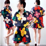 HSrv1-B ชุดเซ็ท กางเกงขาสั้นเอวยืดหลัง ซิปหน้ามีกระดุม เสื้อเชิ้ต  แขนสั้นเสื้อ>>อก 46">>"ยาว23">>เอ