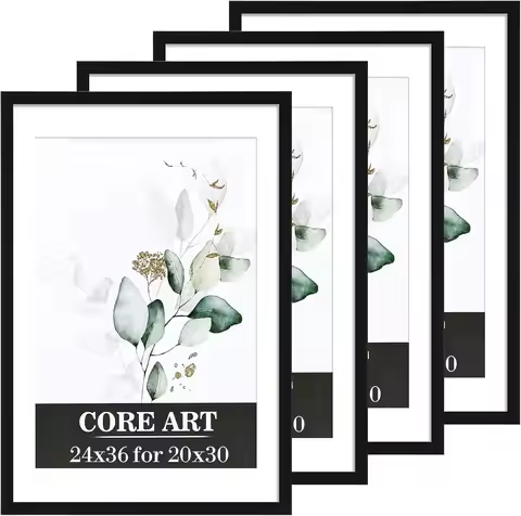 4 Pack 24x36 Poster Frame Set - Black Wall Picture Frames with Mat for 20x30 Photos, Horizontal & Ve
