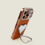 Flash Diamond Pink Love Mirror Holder Suitable For iPhone 17 16 15 14 13 Pro Max i15 i16 17Pro Phone
