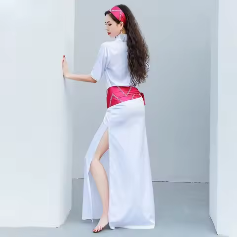 Customized Bellydance Costume Satin White Classic Baladi Robe Practice Dress Performance Wear Indian