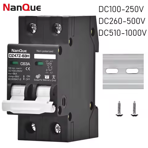2P DC100V 150V 200V 250V 500V 1000V Voltage DC MCB Circuit Breaker 16A 20A 25A 32A 40A 50A 63A Solar