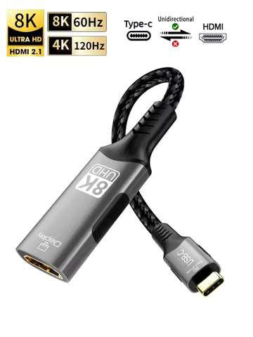8K@60Hz USB C to HDMI Cable 4K@144Hz 2K@240 Hz Type C to HDMI 2.1 Cord Support Thunderbolt 3/4 Compa