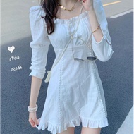 💥💥Hyuna Ins Style💥💥Internet celebrities favorite figure slenderized white mnii dress