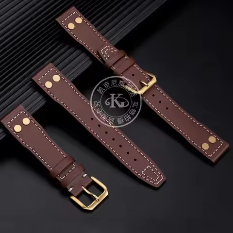 20/21/22mm Cowhide Strap Rivets Watchband for IWC Bronze IW326806 Pilot’s Watch Big Date Spitfire Vi