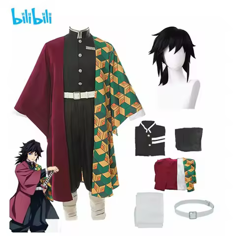 Tomioka Giyuu Japanese Anime Cosplay Costume Suit with Wig for Boys Adult Carnival Halloween Party G