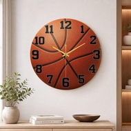 🏀[Basketball Texture Mute Wall Clock] Fan Theme Sports Style Wall Decoration | Training Hall Bedroom