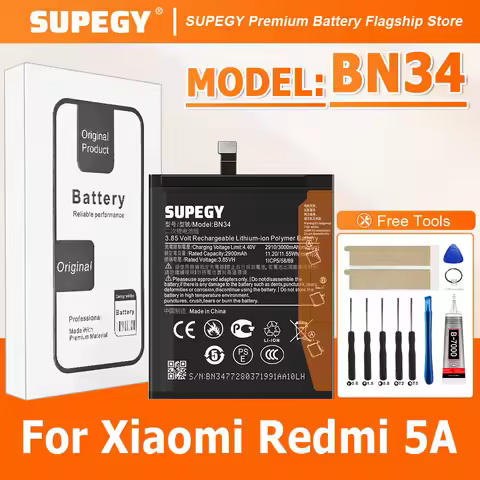 SUPEGY 2026 Years 100% New BN34 Battery For Xiaomi Redmi 5A High Quality Phone Replacement Battery B