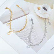 gelang couple gelang titanium [Whole Body Titanium Steel] Four-Leaf Clover Double Layer Stacked Tita