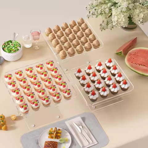 Display Tray with Pedestal Transparent Pastry Display Tray Dessert Stand Modern Cupcake Riser Sturdy