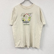 Mont-Bell 短袖印花 T 卹，米色，古著。