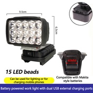 GlowingGrace 1 Piece Dual USB Power Bank For Makita Lithium Battery Emergency Lights 2-7Inch Large L