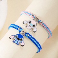 2 chiếc vòng tay kim loại hình trái tim bện thủ công Disney Cute Stitch có thể điều chỉnh từ tính, t