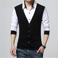 áo thun áo thun nam cổ tim phối giả gile . Chất lazong dày dặn mịn mát thích hợp mặc 4 mùa dễ phối đ