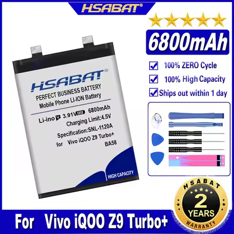 HSABAT BA58 6800mAh Battery for Vivo iQOO Z9 Turbo+, V2417A Batteries
