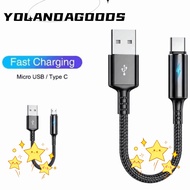 YOLA USB Type C Cable, 25cm Short Micro USB Cable, Fast Charging Nylon Portable Fast Charging Cable