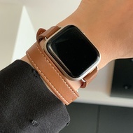 1 ชิ้น Apple Watch Band พันรอบข้อมือสองครั้ง, แฟชั่นคลาสสิกหนังสีน้ำตาลสายนาฬิกา, ใช้งานร่วมกับ Appl