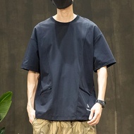 Quick Dry Loose Mens T-Shirt Ice Silk Short Sleeve Crew Neck Pocket Summer Casual Top Double Zipper