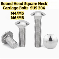 Preferred 304 Stainless Steel Carriage Screw Round Head Square Neck Bolt M4/M5/M6/M8 Shelf WJ