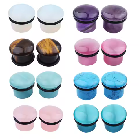 2pcs Organic Stone Ear Plugs Tunnels Single Flare Piercings Oreja Earrings Gauges Round Helix Lobe L
