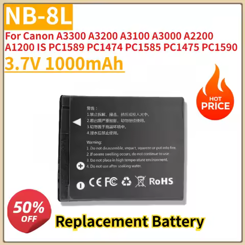 New NB-8L Camera Battery 3.7V 1000mAh For Canon A3300 A3200 A3100 A3000 A2200 A1200 IS PC1589 PC1474