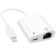 [Apple MFi Certified] 2 in 1 RJ45 Ethernet LAN Network Adapter with Charge Port, Lightning to Ethern