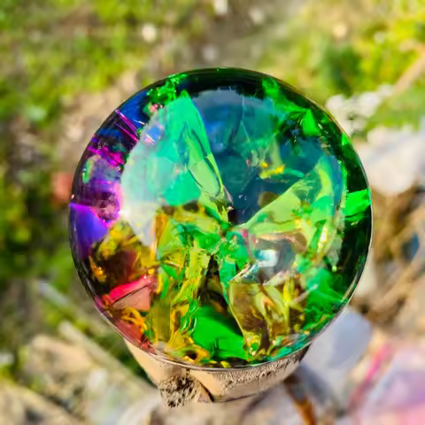 Ice Crack Sphere Colorful Glass Crystal Ball Energy Sphere , Holiday Gift Home Decoration