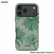 เคสโทรศัพท์กันกระแทกสองชั้น Y2K ดีไซน์เงางาม ลายต้นปาล์มวินเทจเขตร้อน สำหรับ IPhone 17/16/15/14/13 P
