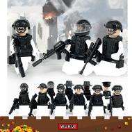 WUHUI 10PCS ชุดหน่วยสวาท Army WW2ตุ๊กตุ่นตัวเล็กของเล่นชุดก่อสร้างบล็อกตัวต่อหน่วย SWAT ตำรวจเมืองพรรคพวกทหารทหารอาคารตัวต่อของเล่นเด็กของเล่นสำหรับชายหญิงแม่เหล็กรถไฟแบรนด์