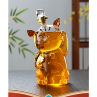 [ SERIES 1 ] God of Wealth Cat Glass Wine Bottle 1 Liter - Set of 12 High Quality Zodiac Animals, CG