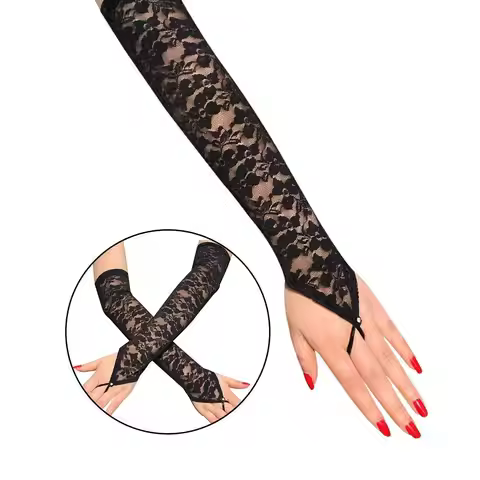 Women's 15.7'' Long Elbow Lace Fingerless Gloves 1920s Opera Bridal Dance Gloves for Evening Party O