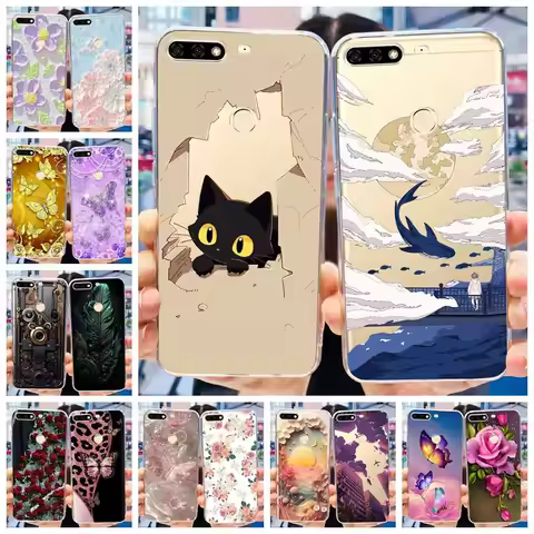 Case For Huawei Y7 Prime 2018 Cover Nova 2 Lite Cute Cartoon Clear Phone Case For Honor 7C 5.99 inch