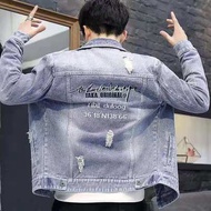 COD Jaket jeans lelaki bomber jacket men Versi Korea New denim jacket men's casual trend men's denim jacket youth denim clothing Korean version of the slim light jacket JHGJHEFW