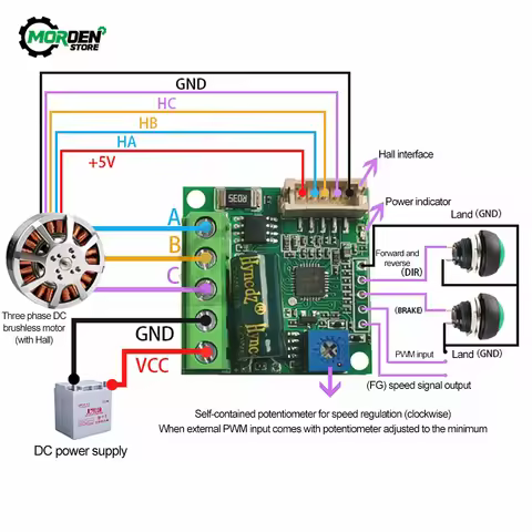 DC6-28V ZS-X12H 0-100W Brushless Motor Speed Controller With Hall BLDC Driver Board Module With Cabl
