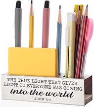 EFFJNSG John 1:9 Bible Verse Pen and Pencil Holder, True Light Scripture Christian Spiritual Gifts f