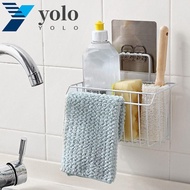 YOLO Rag Drainer Rack, Iron Black/White Sponge Holders, Durable Wall Hanging No-Punch Sink Hanging Basket Detergent