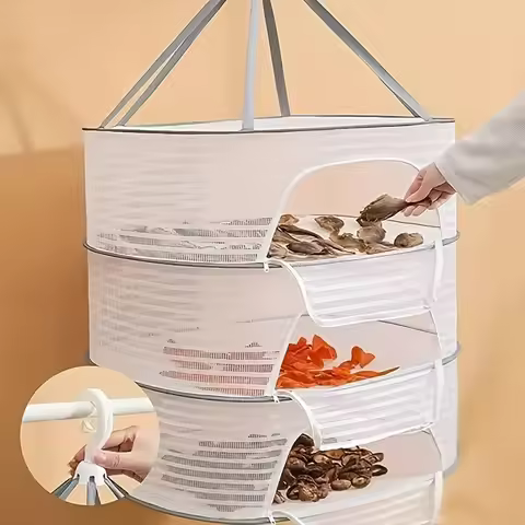 3-Layer Foldable Drying Rack with Zipper, Non-Toxic Mesh for Fish/Shrimp/Fruits/Herbs, Space-Saving 