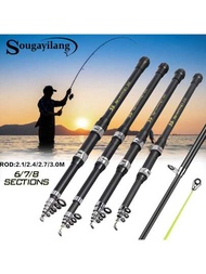 Sougayilang超輕盈耐用伸縮釣竿黑色2.1m-3m玻璃纖維釣竿,適用於淡水釣魚配件pesca